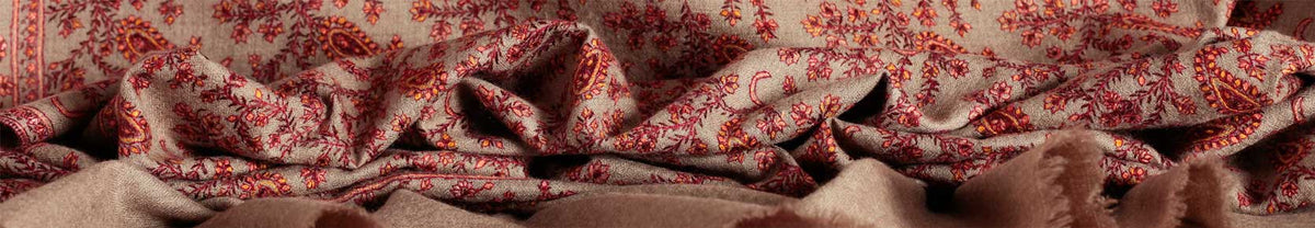 Authentic hand-embroidered Kashmiri cashmere pashmina shawls. Unique embroidered wraps with exquisitely detailed embroidery.