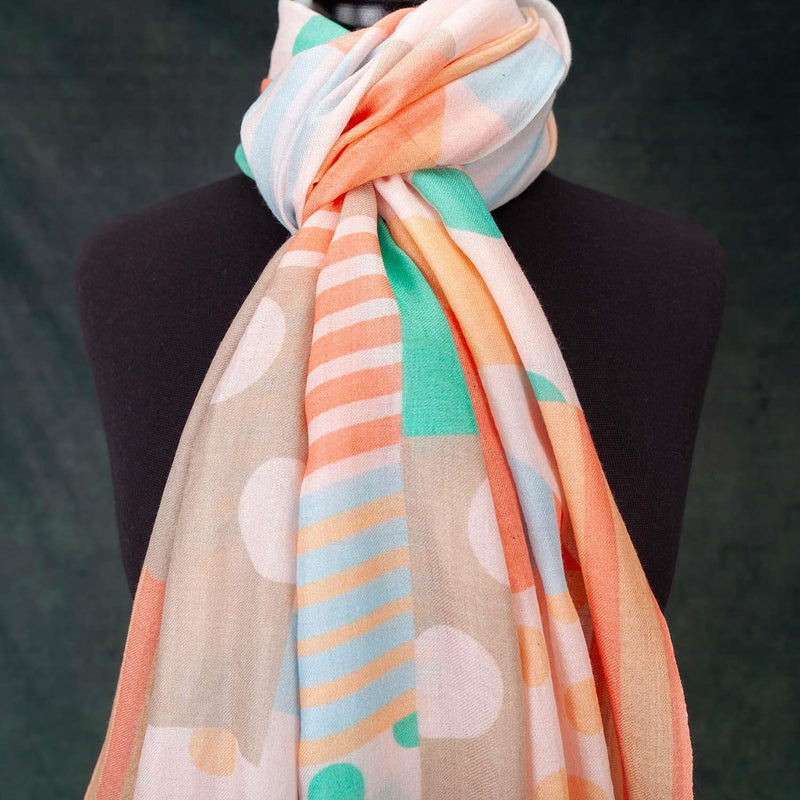 Luxe Geometric Shawl Mint & Coral