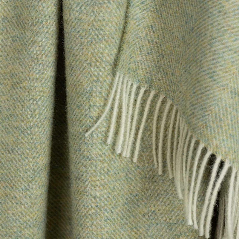 Shetland Wool Herringbone Throw Sage