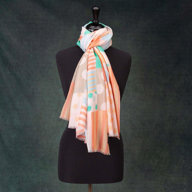 Luxe Geometric Shawl Mint & Coral