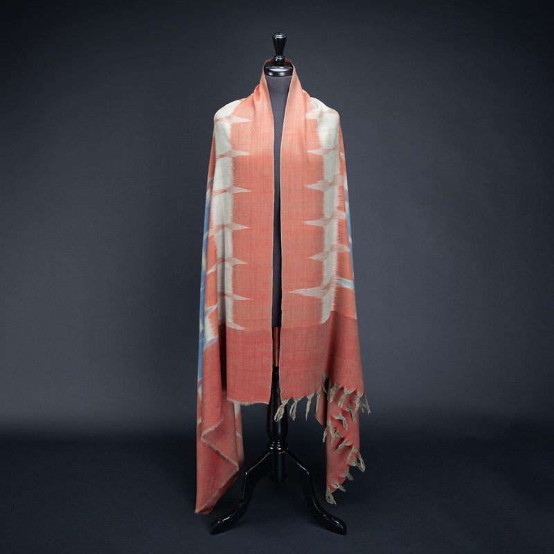 Ikat Pashmina Shawl Burnt Orange & Blue