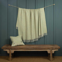 Shetland Wool Herringbone Throw Sage