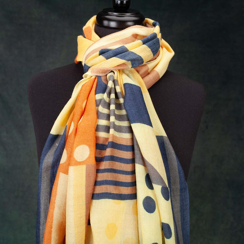 Luxe Geometric Shawl Butterscotch & Navy