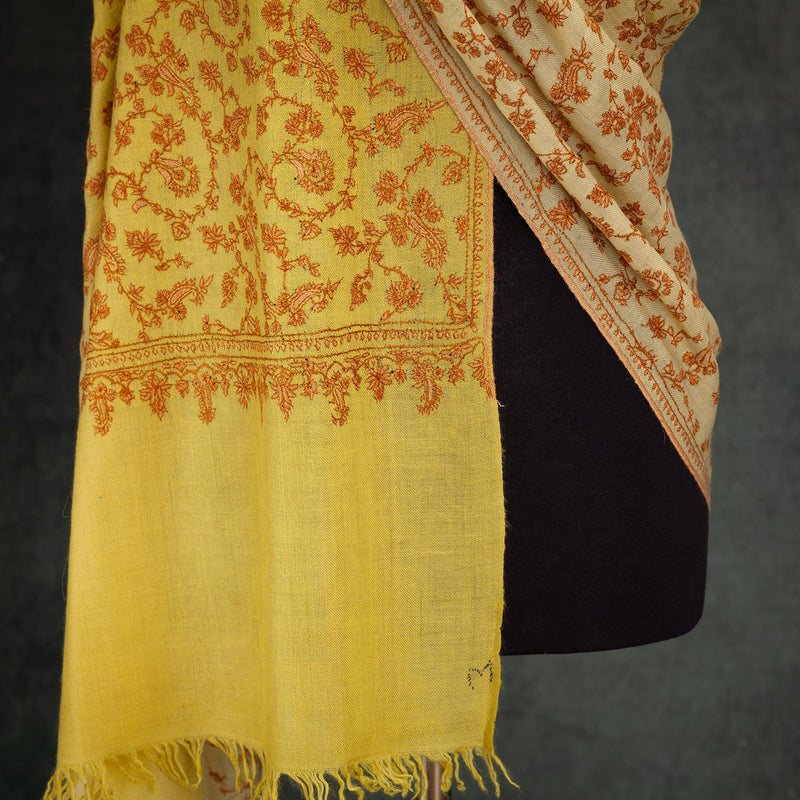 Yellow Ombre Hand Embroidered Cashmere Pashmina