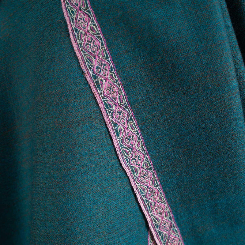 Sozni Hand Embroidered Double Sided Pashmina Teal