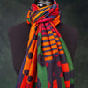 Luxe Geometric Shawl in Fine Merino and Silk - Mint & Coral - made in India exclusively for The Wool Company England