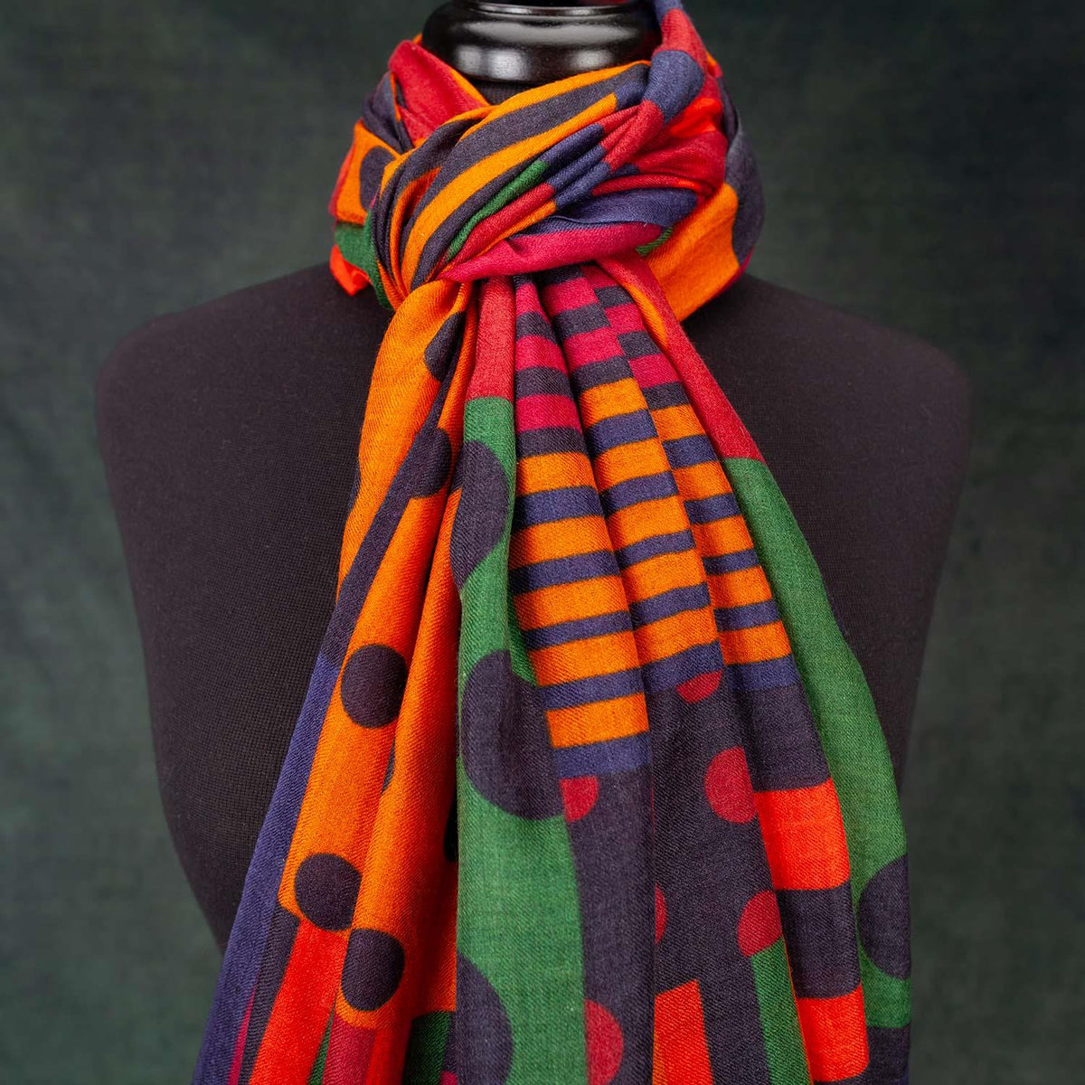 Luxe Geometric Shawl in Fine Merino and Silk - Mint & Coral - made in India exclusively for The Wool Company England