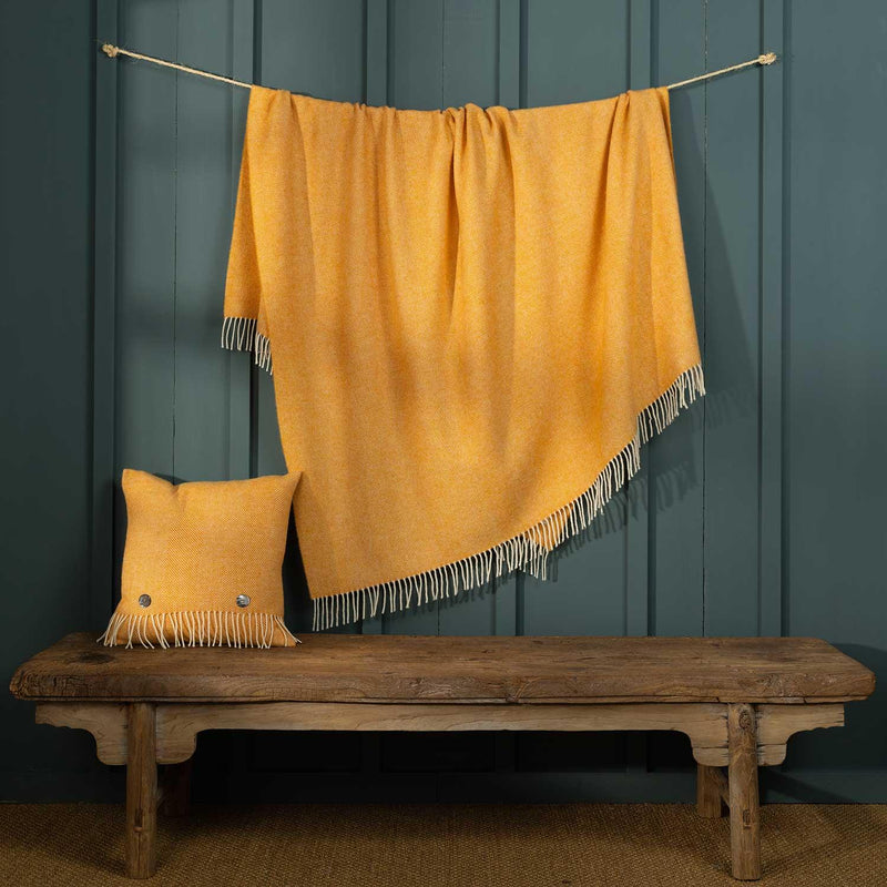 Shetland Wool Herringbone Throw Marigold