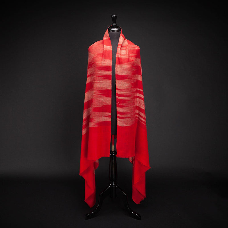 Ikat Pashmina Shawl 'Clouds of Ladakh' Red