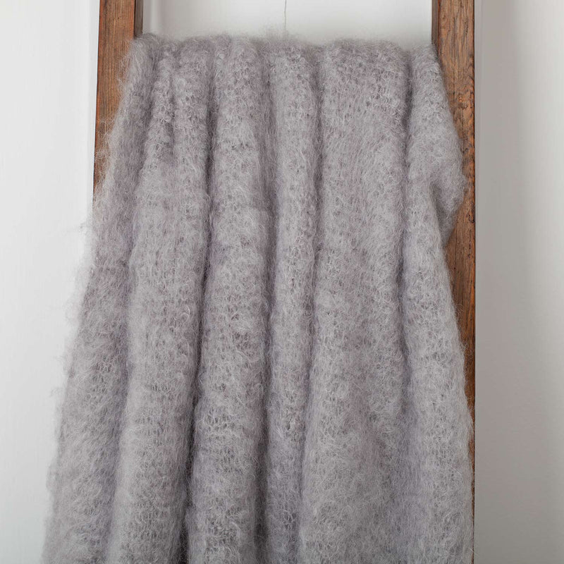 Knitted Mohair Throw Light Grey