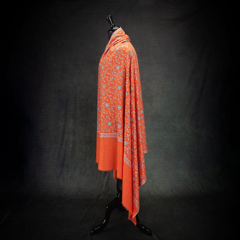 Sozni Hand Embroidered Cashmere Pashmina Orange