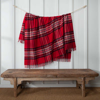 Plaid Shetland Wool Throw Red