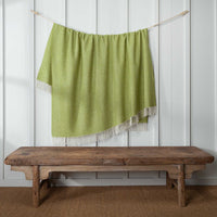 Shetland Wool Herringbone Throw - Lime