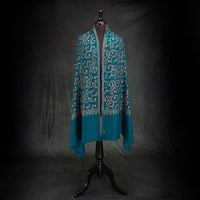 Sozni Hand Embroidered Pashmina Teal Floral