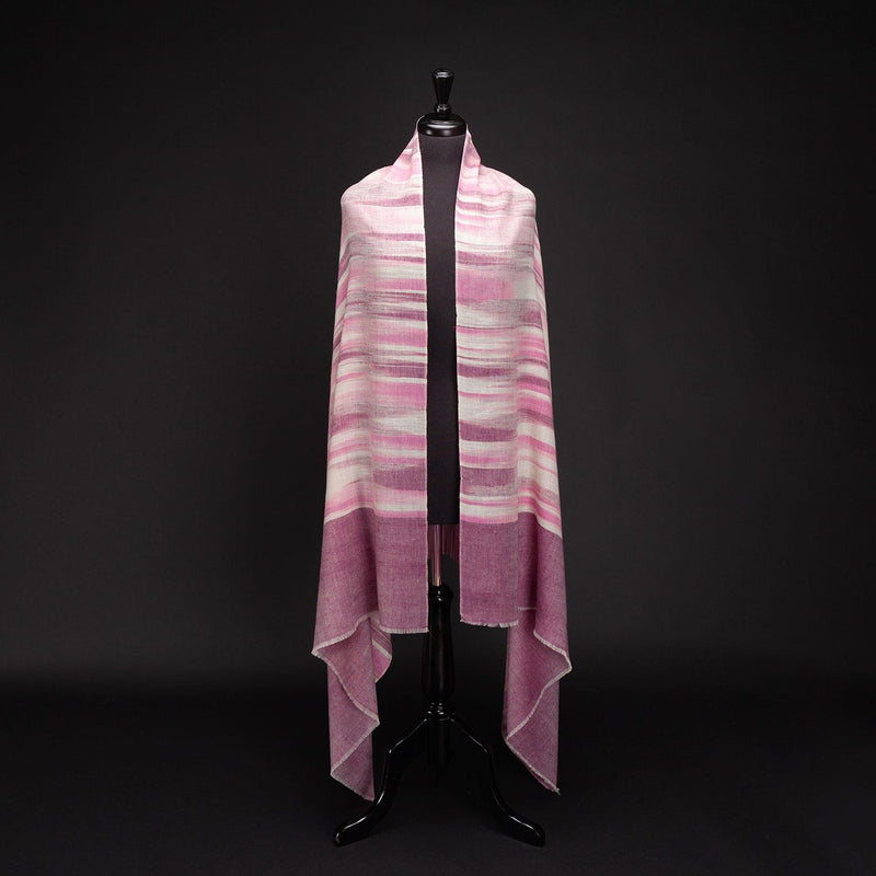 Ikat Pashmina Shawl 'Clouds of Ladakh' Damson