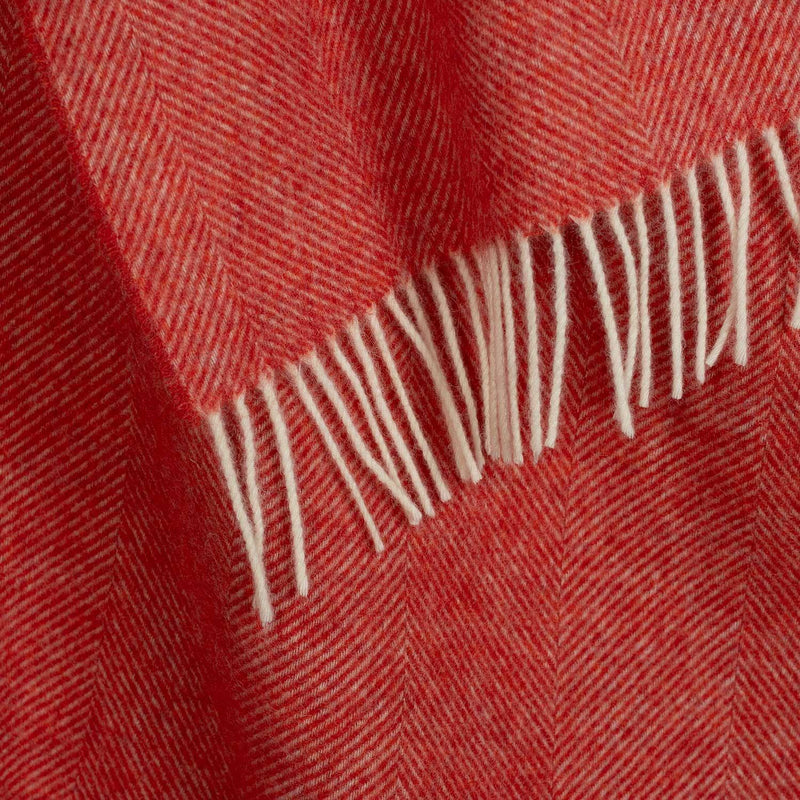 Shetland Wool Herringbone Throw Coral Red