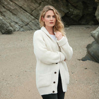 British Wool Shawl Collar Jacket Ecru Undyed