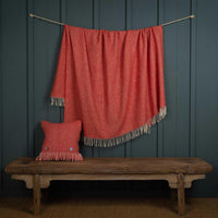 Shetland Wool Herringbone Throw Coral Red