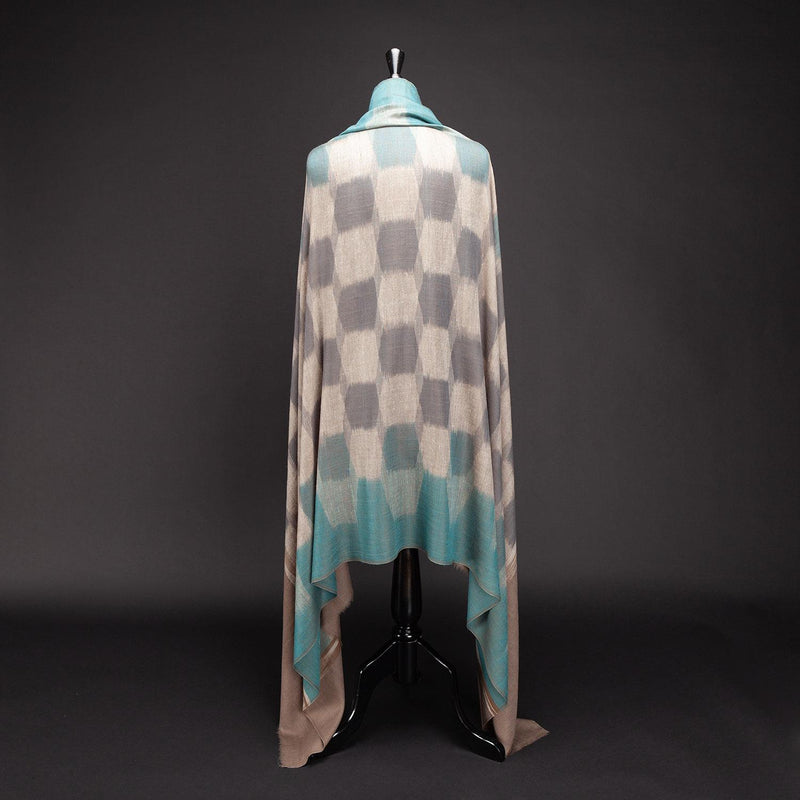 Ikat Pashmina Shawl Turquoise & Grey