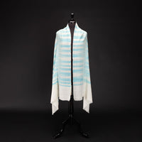 Ikat Pashmina Wrap 'Clouds of Ladakh' Turquoise Stripe