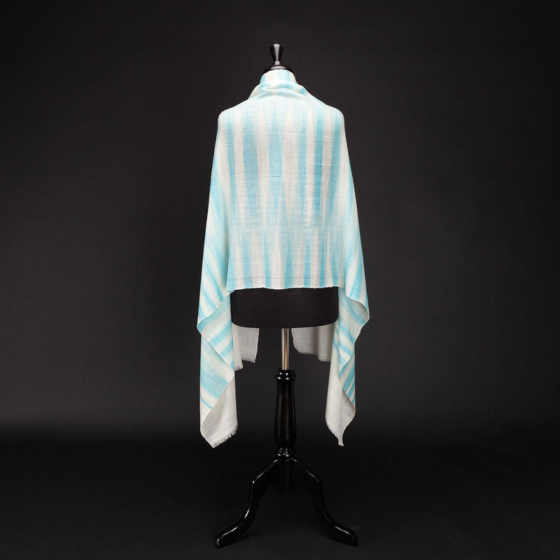 Ikat Pashmina Wrap 'Clouds of Ladakh' Turquoise Stripe