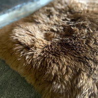 Medium super-soft & silky longwool fleece padded sheepskin pet bed non-slip backing warm brown tones 84 x 52cm