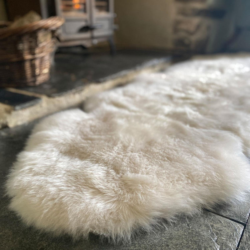 British double Linen colour dyed longwool sheepskin rug soft cream & caramel tones super silky-soft fleece 200 x 70cm approx