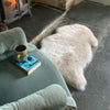 British single Linen colour dyed longwool sheepskin rug soft cream & caramel tones super silky-soft fleece 100 x 70 cm approx