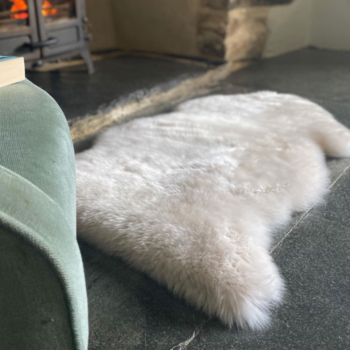 British single Linen colour dyed longwool sheepskin rug soft cream & caramel tones super silky-soft fleece 100 x 70 cm approx