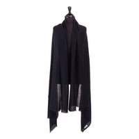 Fine Merino wool shawl in classic black with a soft fringe edge super-soft lightweight & warm generous size top-quality