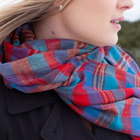 Hand Loomed Blue & Red Check Cashmere Stole