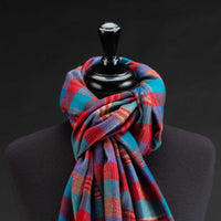 Hand Loomed Blue & Red Check Cashmere Stole