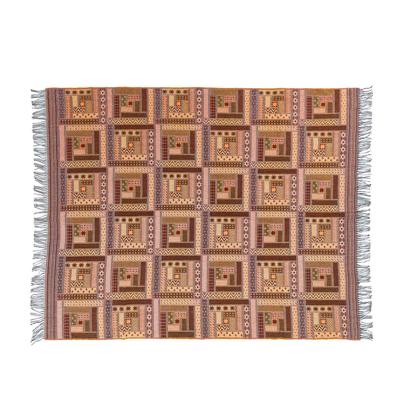 Super-soft Merino lambswool throw stunning unique Italian design multi coloured pattern burnt oranges & ochres130 x 182cm