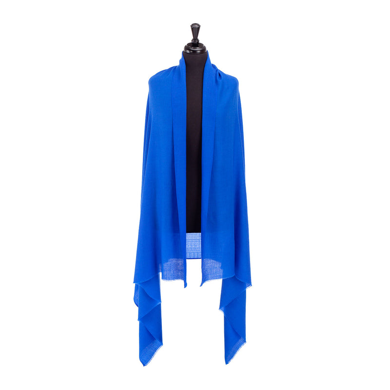 Fine Merino wool shawl in vibrant lapis blue with a soft fringe edge super-soft generous size lightweight & warm top-quality