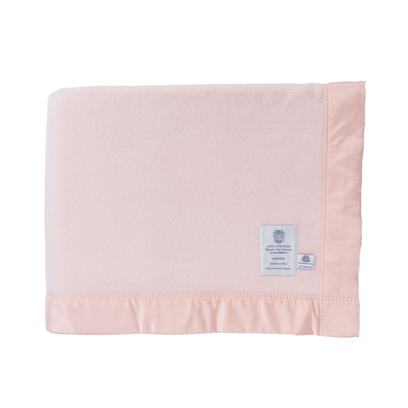 British-made Merino wool blankets medium weight warm traditional satin-style ribbon trim, available in 7 colours