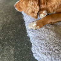 Medium super-soft curly fleece padded sheepskin pet bed non-slip backing in silver-grey tones 83 x 53cm