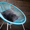 Sumptuous, graphite grey, single-faced natural sheepskin cushion, with cushion pad, super soft and silky shorn fleece 