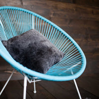 Sumptuous, graphite grey, single-faced natural sheepskin cushion, with cushion pad, super soft and silky shorn fleece 