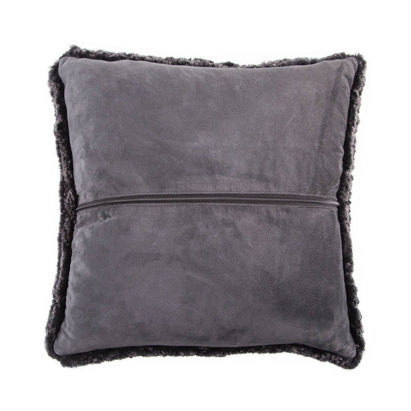 Sumptuous, graphite grey, single-faced natural sheepskin cushion, with cushion pad, super soft and silky shorn fleece 