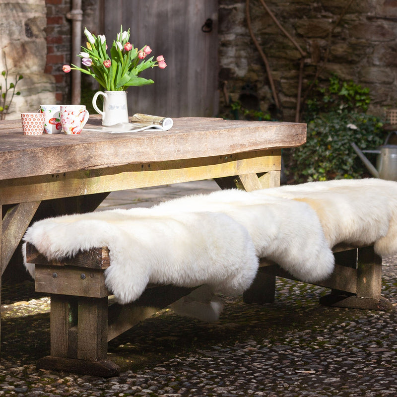 Undyed Ivory coloured sheepskin, dense, silky fleece, comfortable and supportive. Quality British sheepskin.