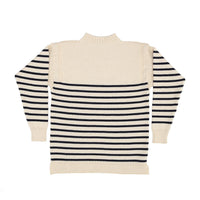 100% British wool vintage style Guernsey sweater in soft cream ecru and navy stripes made in England From The Wool Company