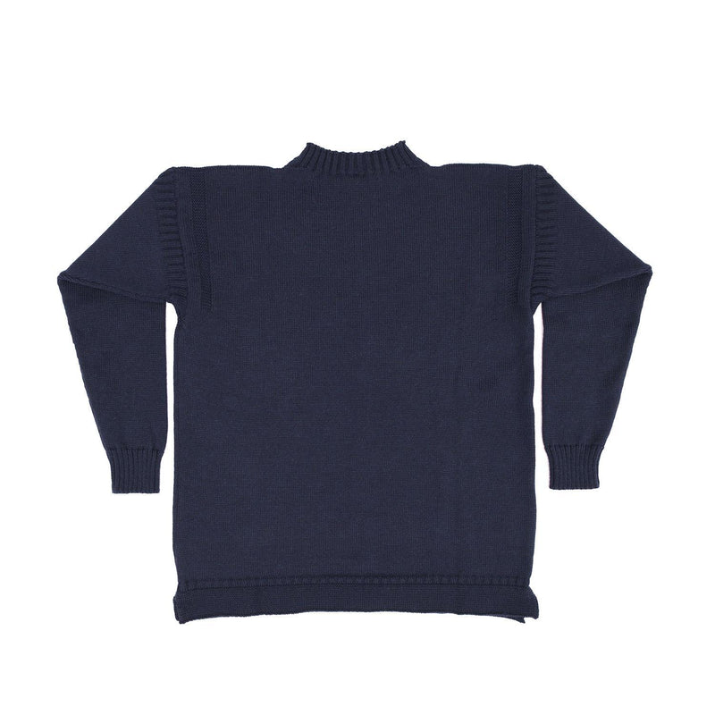 100% British wool vintage style Guernsey sweater in navy blue made in England top-quality classic nautical design