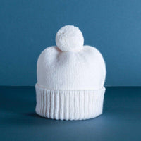 100% cashmere ivory knitted pom-pom hat super-soft & luxurious made in Scotland top-quality warm & cosy From The Wool Company