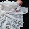 100% cashmere off white knitted lace design baby shawl scalloped edge super-soft & luxurious made in England top-quality 