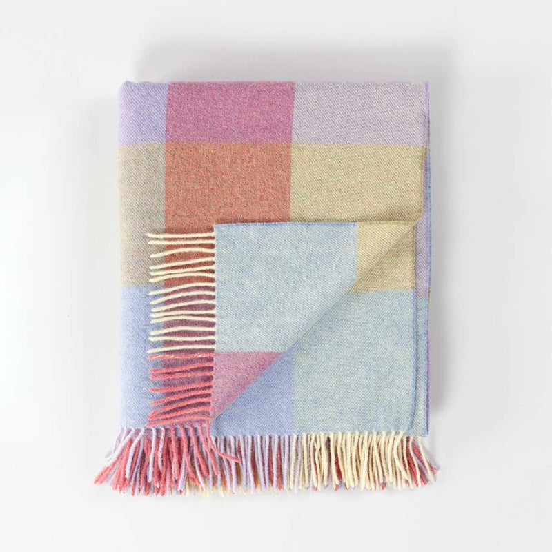 100% lambswool super-soft lightly brushed throw beautiful pastel shades check pattern top quality From The Wool Company