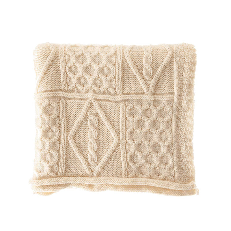 100% British wool chunky Aran soft knitted throw undyed natural cream versatile & practical top-quality made in England 