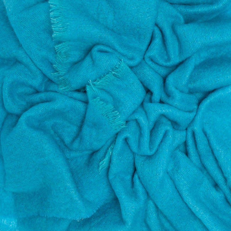 Super-soft, thick luxury mohair throw in vibrant bright turquoise blue top quality extremely warm lightweight & cosy