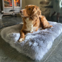 Medium super-soft & silky longwool fleece padded sheepskin pet bed non-slip backing silver-grey tones By The Wool Company