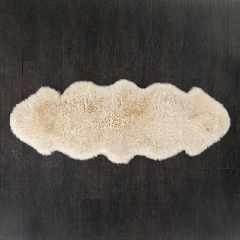 British double Linen colour dyed longwool sheepskin rug soft cream & caramel tones super silky-soft fleece 200 x 70cm approx