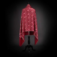 Hand-crafted 100% cashmere pashmina embroidered with white & orange thread on a red background finest-quality exquisite shawl